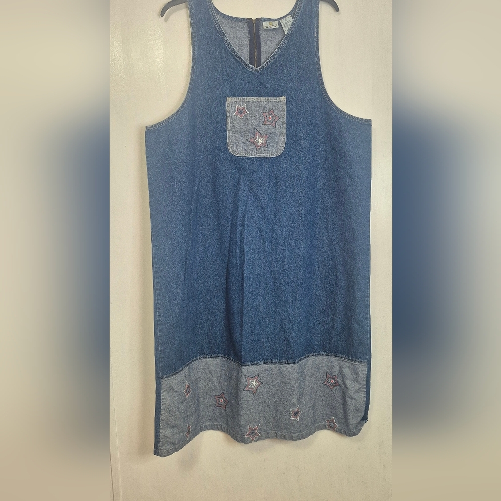 Denim Sleeveless Maxi Dress with Star Accents Size 3X
